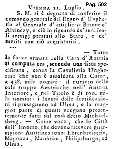 Storia di Venezia - Gazzetta Universale, n. 63 pubblicata Martedì 8 Agosto 1797