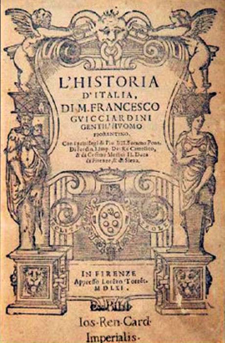 Storia di Venezia - Frontespizio del primo volume della Storia d'Italia di Francesco Guicciardini, Firenze 1561