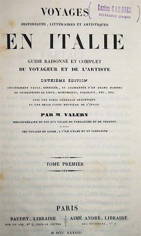 Antoine Claude Pasquin detto Val&eacute;ry, frontespizio del Voyage en Italie